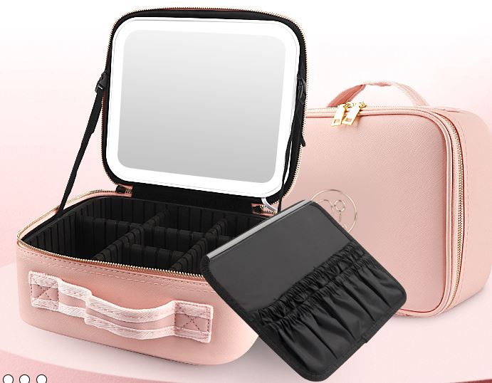 Organizador de maquillaje portátil con espejo LED